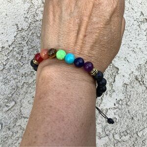 7 Chakra Healing Beaded Natural Lava Stone Tiger Eye Beads Bracelet 12 pieces